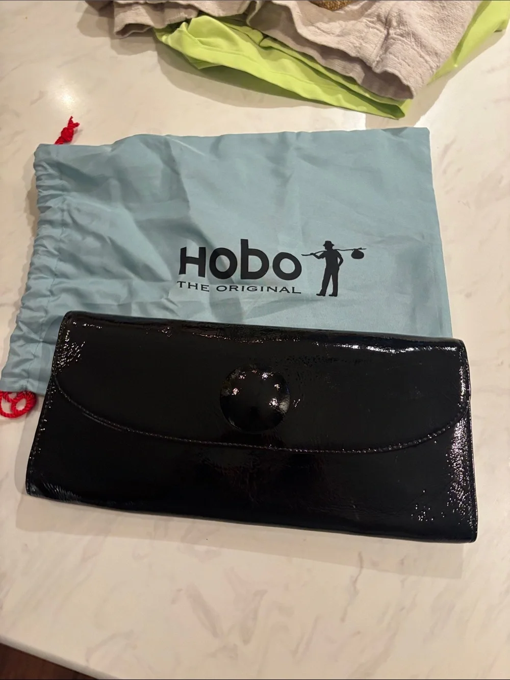 HOBO Black Patent Leather Envelope Clutch with Button Closure